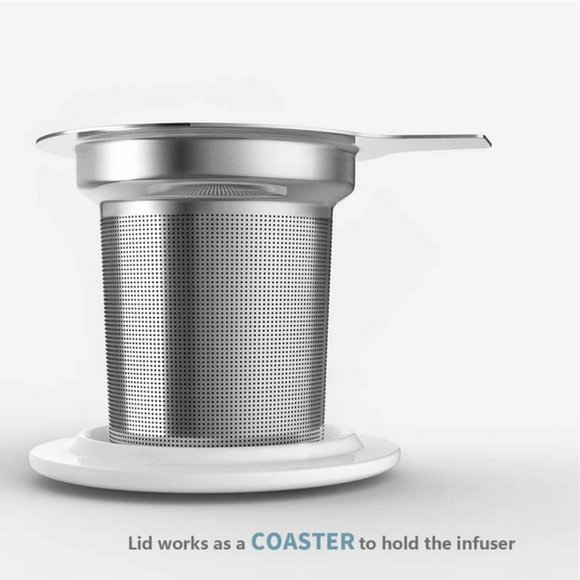 SOLD*** Sweese White Polka Dot Pocelin Tea Cup with Lid & Infuser 15oz Retired - Picture 11 of 13